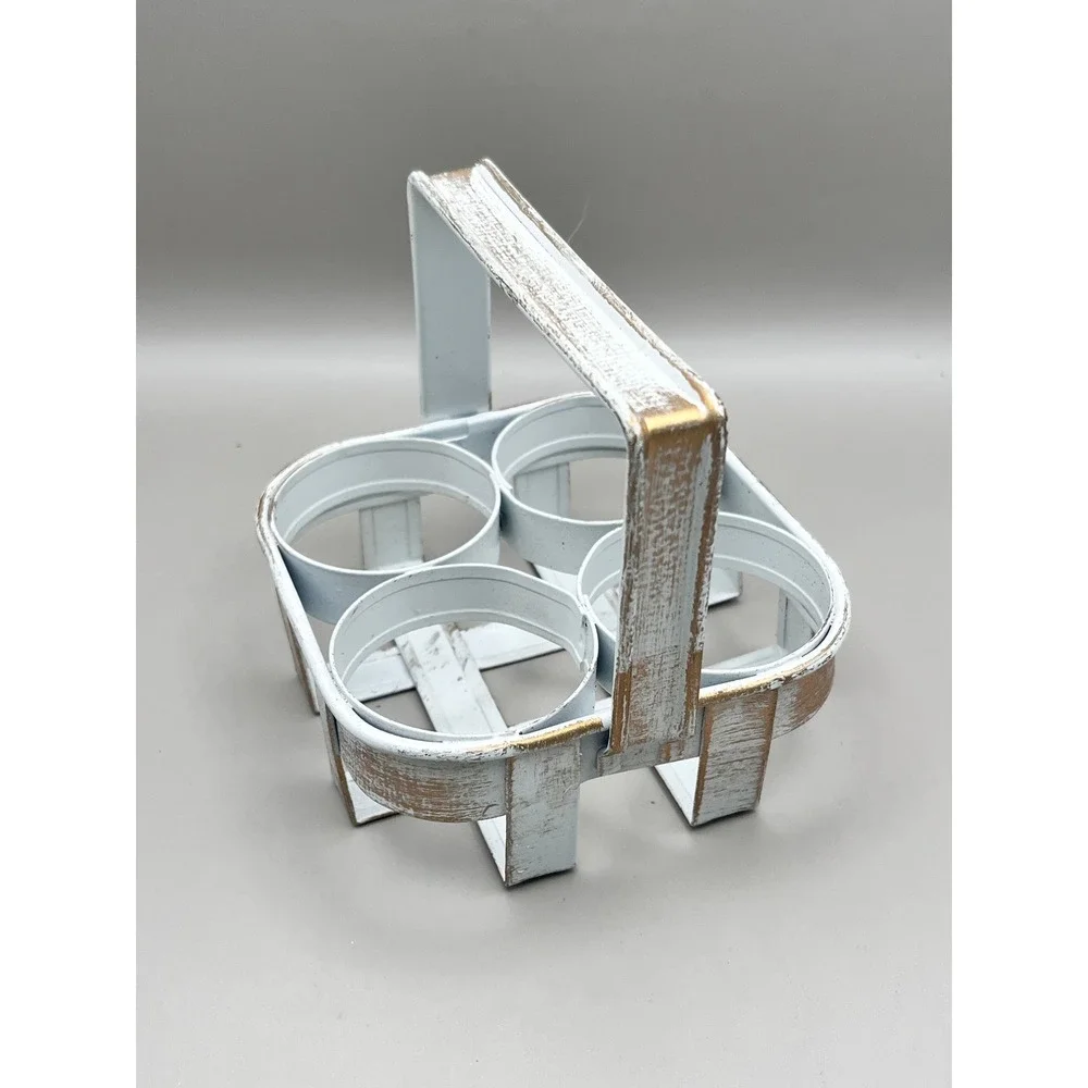 Hammered Copper Shot Glass Set of 4 with Distressed White‎ Metal Caddy Barware